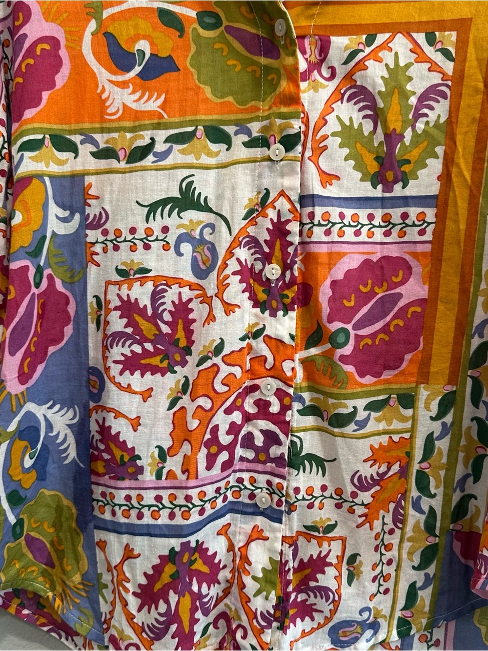 Calypso St.Barth Vibrant Multi-Color Printed Button-Up Blouse,cotton - Picture 4 of 7
